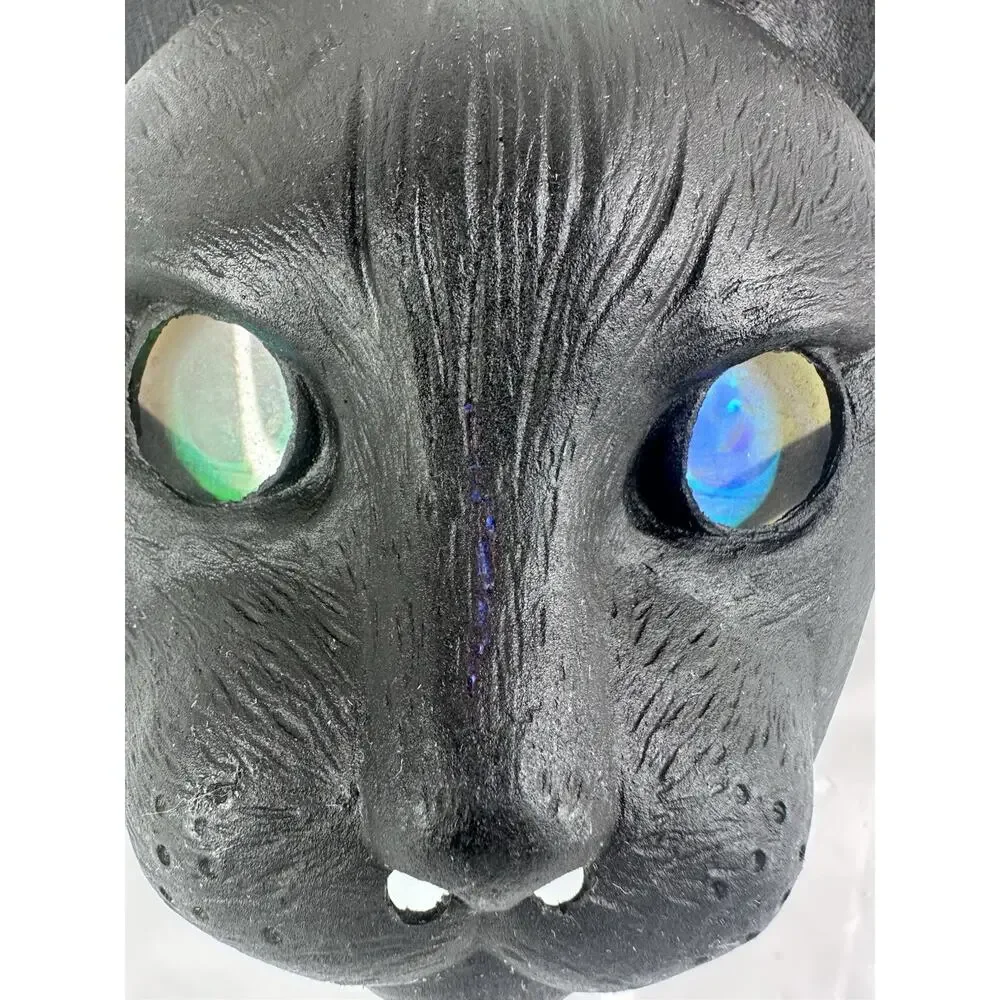 Black Cat Halloween Mask Folk Art Costume Masquerade Party Glowing Green Eyes